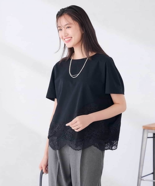 a.v.v（アーヴェヴェ）の「ウェーブレースヘムTシャツ（Tシャツ/カットソー・レディース・ブラウン/ブラック/ホワイト・39）」の13枚目の写真