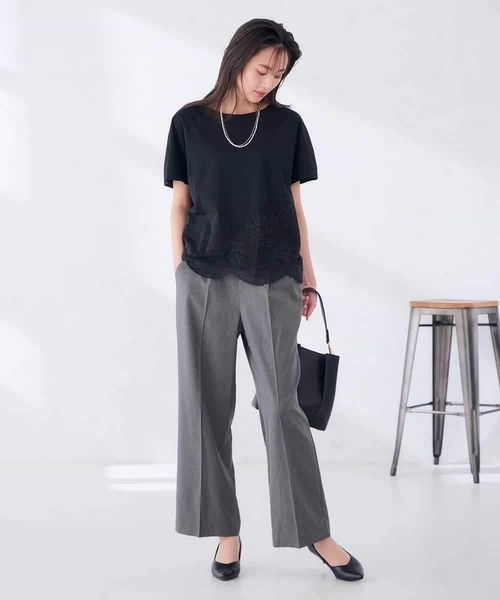 a.v.v（アーヴェヴェ）の「ウェーブレースヘムTシャツ（Tシャツ/カットソー・レディース・ブラウン/ブラック/ホワイト・39）」の14枚目の写真