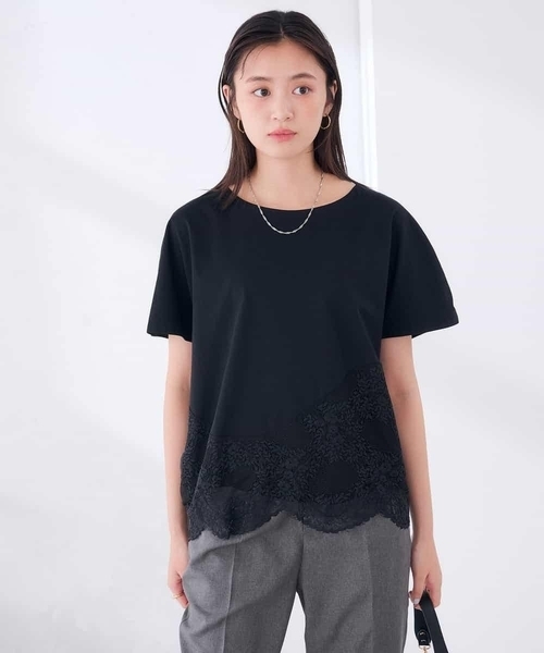 a.v.v（アーヴェヴェ）の「ウェーブレースヘムTシャツ（Tシャツ/カットソー・レディース・ブラウン/ブラック/ホワイト・39）」の18枚目の写真