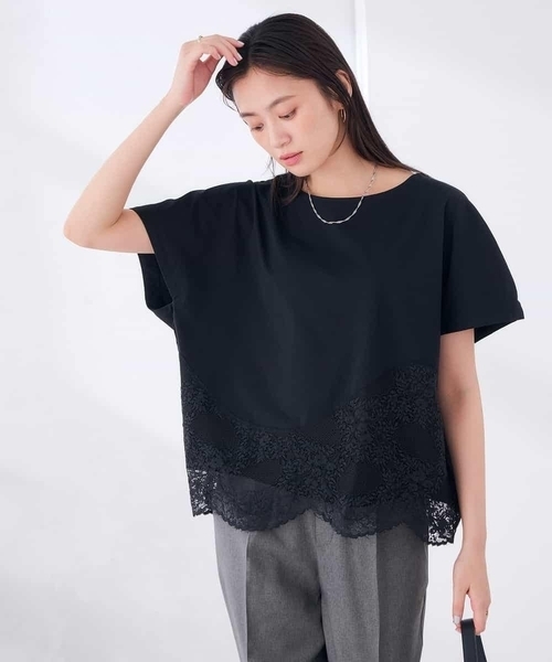 a.v.v（アーヴェヴェ）の「ウェーブレースヘムTシャツ（Tシャツ/カットソー・レディース・ブラウン/ブラック/ホワイト・39）」の19枚目の写真