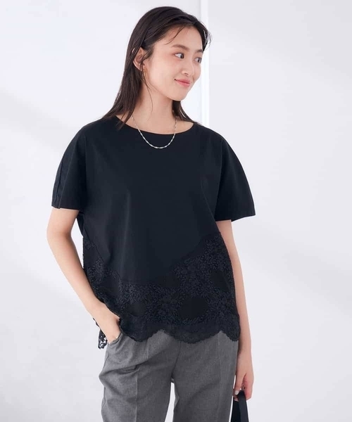 a.v.v（アーヴェヴェ）の「ウェーブレースヘムTシャツ（Tシャツ/カットソー・レディース・ブラウン/ブラック/ホワイト・39）」の21枚目の写真