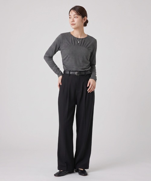 Nunc.（ヌンク）の「裏起毛ギャザー切替プルオーバー（Tシャツ/カットソー・レディース・チャコールグレー/杢グレー/ブラック/オフホワイト・FREE）」の14枚目の写真