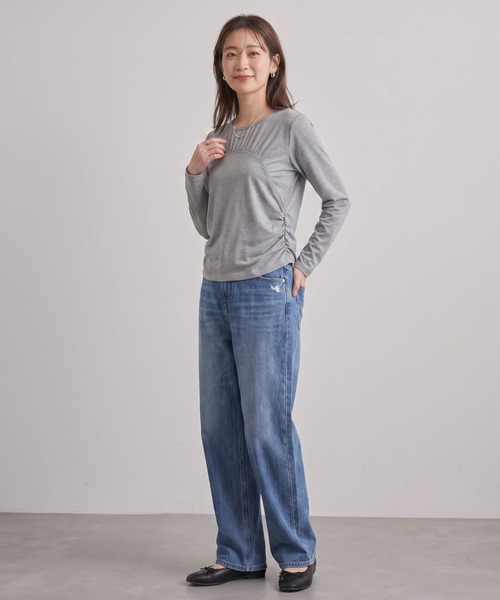 Nunc.（ヌンク）の「裏起毛ギャザー切替プルオーバー（Tシャツ/カットソー・レディース・チャコールグレー/杢グレー/ブラック/オフホワイト・FREE）」の18枚目の写真
