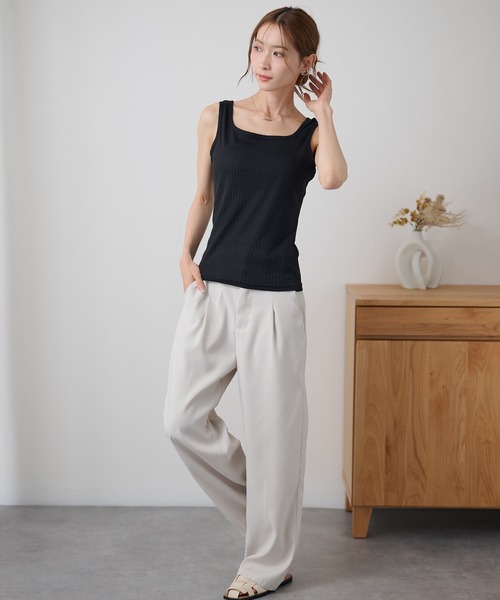 DAYRA（デイラ）の「ラウンドネック ベーシック ノースリーブ リブ トップス（タンクトップ・レディース・ブラック/チャコールグレー・FREE）」の8枚目の写真