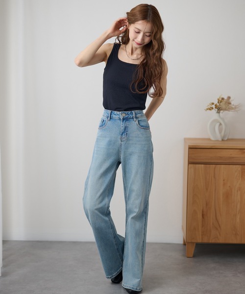 DAYRA（デイラ）の「ラウンドネック ベーシック ノースリーブ リブ トップス（タンクトップ・レディース・ブラック/チャコールグレー・FREE）」の10枚目の写真