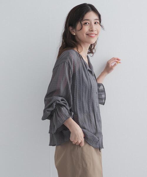URBAN RESEARCH DOORS（アーバンリサーチドアーズ）の「シアーチェックブラウス（シャツ/ブラウス・レディース・ブルー系その他/ブラック系その他・FREE）」の3枚目の写真