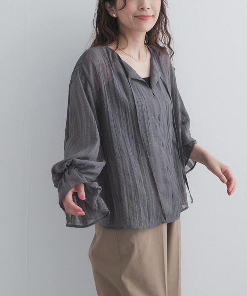 URBAN RESEARCH DOORS（アーバンリサーチドアーズ）の「シアーチェックブラウス（シャツ/ブラウス・レディース・ブルー系その他/ブラック系その他・FREE）」の4枚目の写真