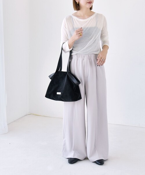 quaranciel(カランシエル)の「quaranciel:〈洗濯機可能〉カットジョーゼット ピンタック イージー ワイド パンツ(その他パンツ・レディース・ネイビー/ライトグレー・ONE SIZE)」の14枚目の写真