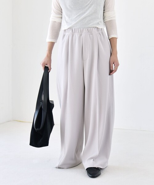 quaranciel(カランシエル)の「quaranciel:〈洗濯機可能〉カットジョーゼット ピンタック イージー ワイド パンツ(その他パンツ・レディース・ネイビー/ライトグレー・ONE SIZE)」の20枚目の写真