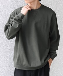〈洗濯機可能〉ワッフル ワンポイント クルーネック Tシャツ(ロンT)◇