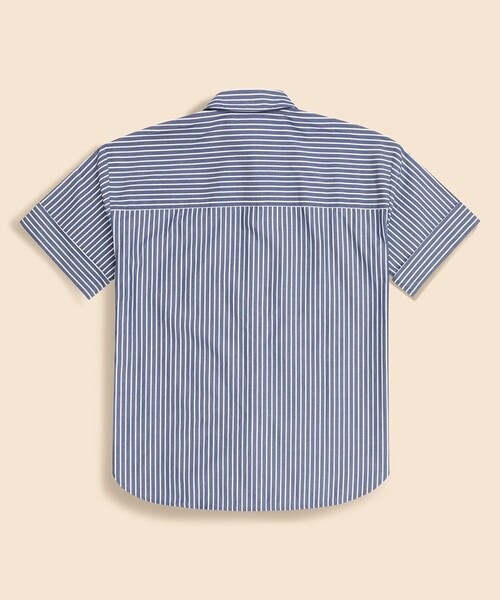 BROOKS BROTHERS(ブルックスブラザーズ)の「コットン ドロップショルダー ストライプ ショートスリーブシャツ Classic Fit(シャツ/ブラウス・レディース・ホワイト×ネイビー・SMALL/X-SMALL)」の2枚目の写真