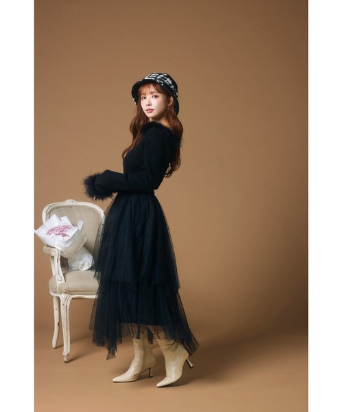 MISTREASS(ミストレアス)の「Dot Pattern Tulle Tiered Skirt(スカート・レディース・グレー/ブラック・FREE)」の1枚目の写真