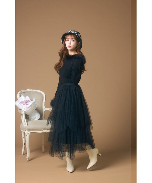 MISTREASS(ミストレアス)の「Dot Pattern Tulle Tiered Skirt(スカート・レディース・グレー/ブラック・FREE)」の3枚目の写真