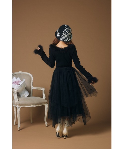 MISTREASS(ミストレアス)の「Dot Pattern Tulle Tiered Skirt(スカート・レディース・グレー/ブラック・FREE)」の4枚目の写真