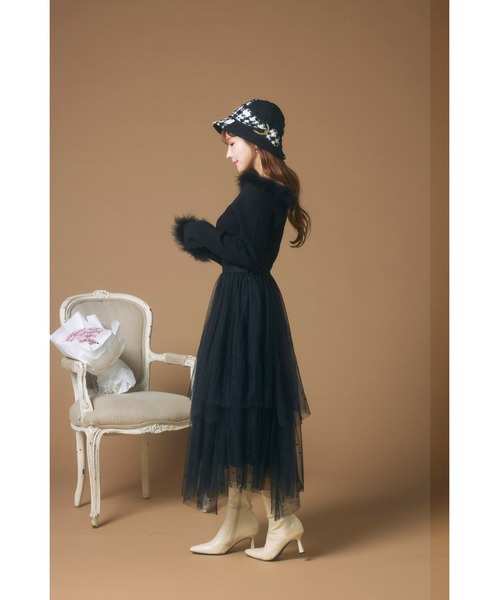 MISTREASS(ミストレアス)の「Dot Pattern Tulle Tiered Skirt(スカート・レディース・グレー/ブラック・FREE)」の5枚目の写真