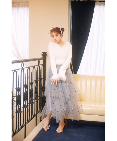 MISTREASS(ミストレアス)の「Dot Pattern Tulle Tiered Skirt(スカート・レディース・グレー/ブラック・FREE)」の6枚目の写真