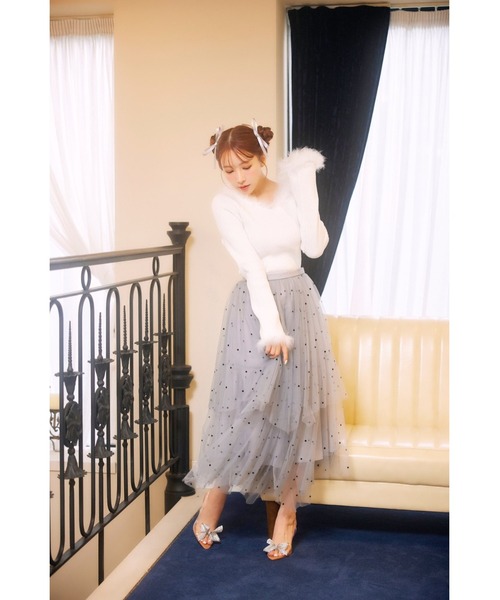 MISTREASS(ミストレアス)の「Dot Pattern Tulle Tiered Skirt(スカート・レディース・グレー/ブラック・FREE)」の7枚目の写真