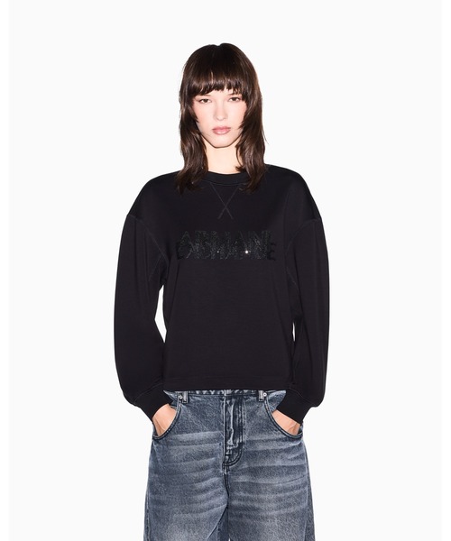 ARMANI EXCHANGE(アルマーニエクスチェンジ)の「【A|X アルマーニ エクスチェンジ】スパンコールロゴ クルーネックスウェットプルオーバー(スウェット・レディース・ブラック/ホワイト・LARGE/MEDIUM/SMALL/X-LARGE/X-SMALL)」の2枚目の写真