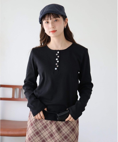 tiptop(ティップトップ)の「【WEB限定アイテム】テレコ多釦ヘンリーT(Tシャツ/カットソー・レディース・ブラック/オフホワイト・FREE)」の16枚目の写真