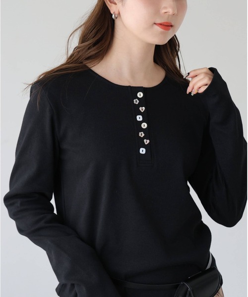 tiptop(ティップトップ)の「【WEB限定アイテム】テレコ多釦ヘンリーT(Tシャツ/カットソー・レディース・ブラック/オフホワイト・FREE)」の19枚目の写真