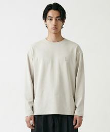 男性分斗ベーシック犬ラウンド長袖Tシャツ (ベージュ) (HCRLT30)
