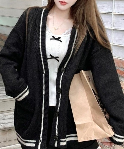 Beststore（ベストストア）の「レース切り替え ダブルリボン リブカットソー 長袖 レディース トップス フレンチガーリー（Tシャツ/カットソー・レディース・ホワイト・FREE）」の9枚目の写真