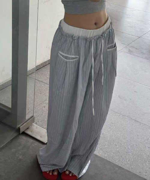 FLINEA（フリネア）の「リラックスストライプワイドパンツ（その他パンツ・レディース・グレー/ブルー/スモークピンク・FREE）」の7枚目の写真
