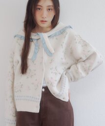 【umm.】スカーフ付き花柄カーディガン