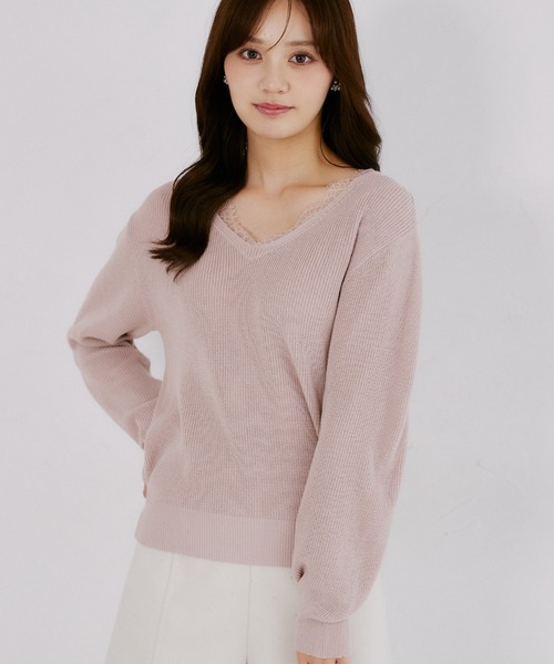 tocco closet(トッコ クローゼット)の「ネックレース畦ニットプルオーバー(ニット/セーター・レディース・ブルーグレー/ピンク系その他/ブラック・M)」の3枚目の写真