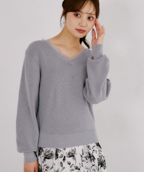 tocco closet(トッコ クローゼット)の「ネックレース畦ニットプルオーバー(ニット/セーター・レディース・ブルーグレー/ピンク系その他/ブラック・M)」の2枚目の写真
