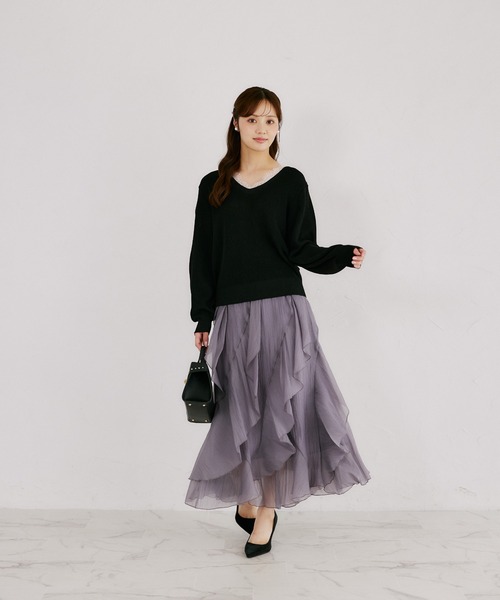 tocco closet(トッコ クローゼット)の「ネックレース畦ニットプルオーバー(ニット/セーター・レディース・ブルーグレー/ピンク系その他/ブラック・M)」の4枚目の写真