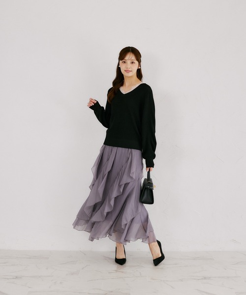 tocco closet(トッコ クローゼット)の「ネックレース畦ニットプルオーバー(ニット/セーター・レディース・ブルーグレー/ピンク系その他/ブラック・M)」の5枚目の写真