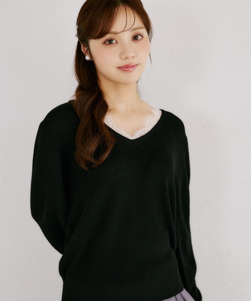 tocco closet(トッコ クローゼット)の「ネックレース畦ニットプルオーバー(ニット/セーター・レディース・ブルーグレー/ピンク系その他/ブラック・M)」の7枚目の写真