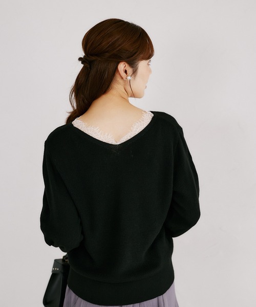 tocco closet(トッコ クローゼット)の「ネックレース畦ニットプルオーバー(ニット/セーター・レディース・ブルーグレー/ピンク系その他/ブラック・M)」の11枚目の写真