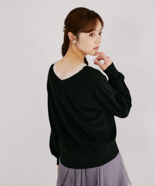 tocco closet(トッコ クローゼット)の「ネックレース畦ニットプルオーバー(ニット/セーター・レディース・ブルーグレー/ピンク系その他/ブラック・M)」の9枚目の写真