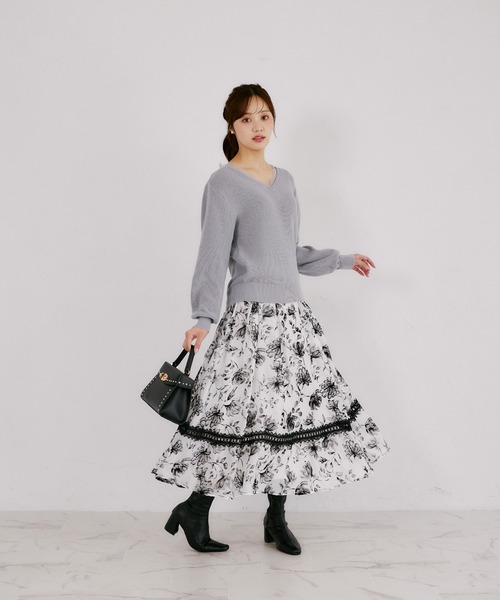 tocco closet(トッコ クローゼット)の「ネックレース畦ニットプルオーバー(ニット/セーター・レディース・ブルーグレー/ピンク系その他/ブラック・M)」の13枚目の写真