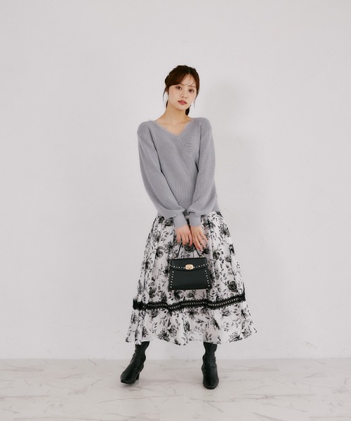 tocco closet(トッコ クローゼット)の「ネックレース畦ニットプルオーバー(ニット/セーター・レディース・ブルーグレー/ピンク系その他/ブラック・M)」の12枚目の写真