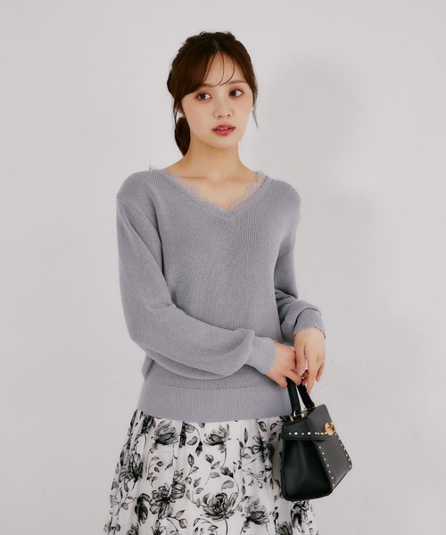 tocco closet(トッコ クローゼット)の「ネックレース畦ニットプルオーバー(ニット/セーター・レディース・ブルーグレー/ピンク系その他/ブラック・M)」の14枚目の写真