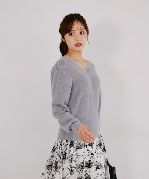 tocco closet(トッコ クローゼット)の「ネックレース畦ニットプルオーバー(ニット/セーター・レディース・ブルーグレー/ピンク系その他/ブラック・M)」の17枚目の写真
