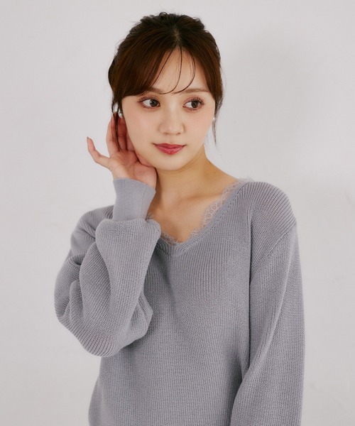 tocco closet(トッコ クローゼット)の「ネックレース畦ニットプルオーバー(ニット/セーター・レディース・ブルーグレー/ピンク系その他/ブラック・M)」の16枚目の写真