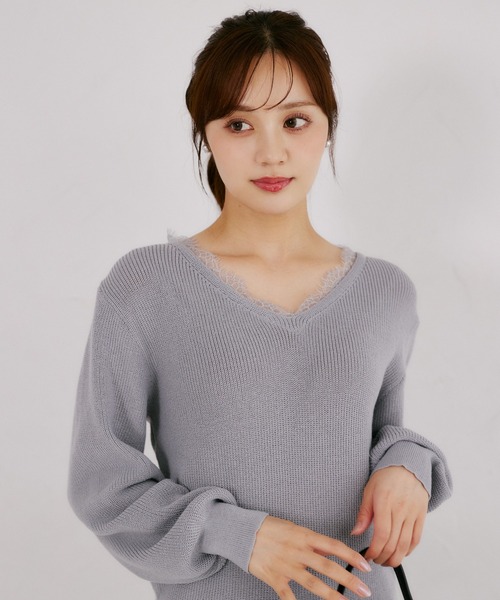 tocco closet(トッコ クローゼット)の「ネックレース畦ニットプルオーバー(ニット/セーター・レディース・ブルーグレー/ピンク系その他/ブラック・M)」の15枚目の写真