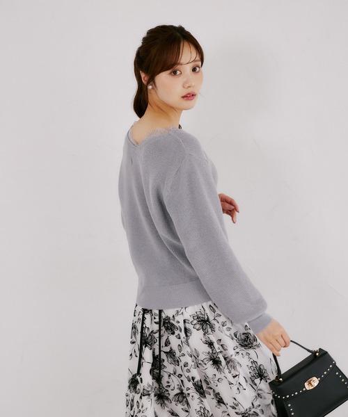 tocco closet(トッコ クローゼット)の「ネックレース畦ニットプルオーバー(ニット/セーター・レディース・ブルーグレー/ピンク系その他/ブラック・M)」の18枚目の写真