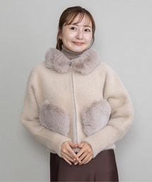 ファーモチーフ ニットジップカーデ