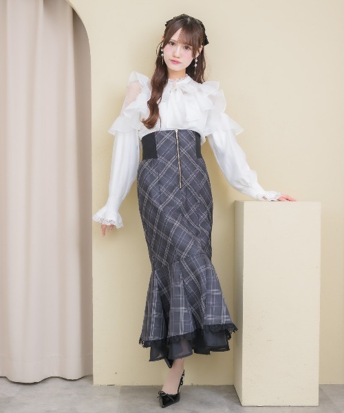 couture BY ROJITA(クチュールバイロジータ)の「ラッフルシアー長袖ブラウス(シャツ/ブラウス・レディース・ピンク/マルチ/ブラック/ホワイト・FREE)」の7枚目の写真