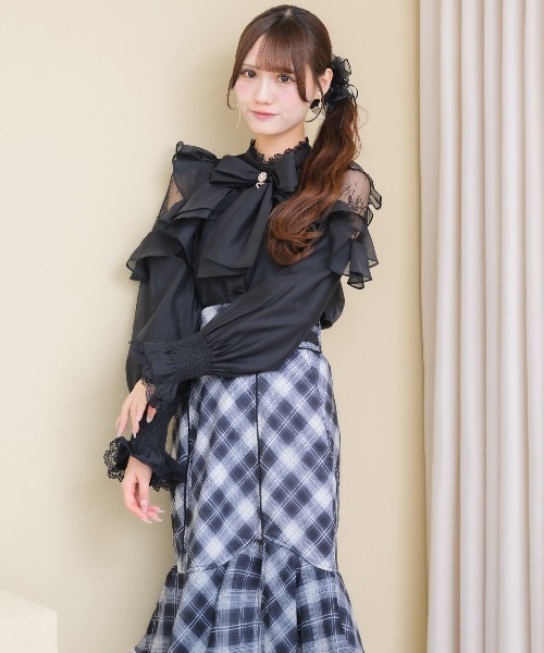 couture BY ROJITA(クチュールバイロジータ)の「ラッフルシアー長袖ブラウス(シャツ/ブラウス・レディース・ピンク/マルチ/ブラック/ホワイト・FREE)」の19枚目の写真
