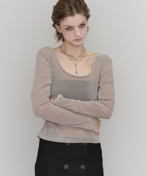 Rohwel(ローウェル)の「Velour Long Sleeve Top / ベロアロングスリーブトップス(Tシャツ/カットソー・レディース・ライトグレー/ブラック/ブラウン・FREE)」の3枚目の写真