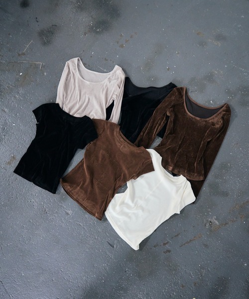 Rohwel(ローウェル)の「Velour Long Sleeve Top / ベロアロングスリーブトップス(Tシャツ/カットソー・レディース・ライトグレー/ブラック/ブラウン・FREE)」の5枚目の写真