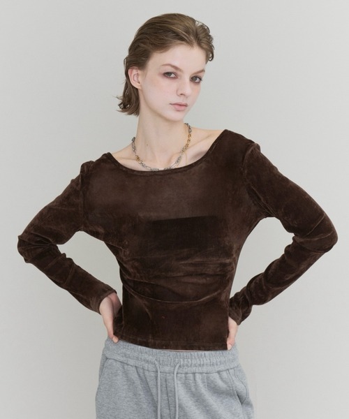 Rohwel(ローウェル)の「Velour Long Sleeve Top / ベロアロングスリーブトップス(Tシャツ/カットソー・レディース・ライトグレー/ブラック/ブラウン・FREE)」の6枚目の写真