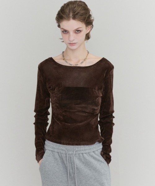 Rohwel(ローウェル)の「Velour Long Sleeve Top / ベロアロングスリーブトップス(Tシャツ/カットソー・レディース・ライトグレー/ブラック/ブラウン・FREE)」の7枚目の写真