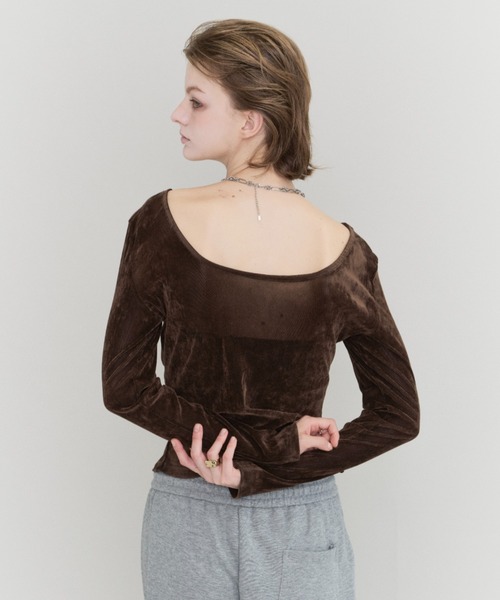 Rohwel(ローウェル)の「Velour Long Sleeve Top / ベロアロングスリーブトップス(Tシャツ/カットソー・レディース・ライトグレー/ブラック/ブラウン・FREE)」の9枚目の写真